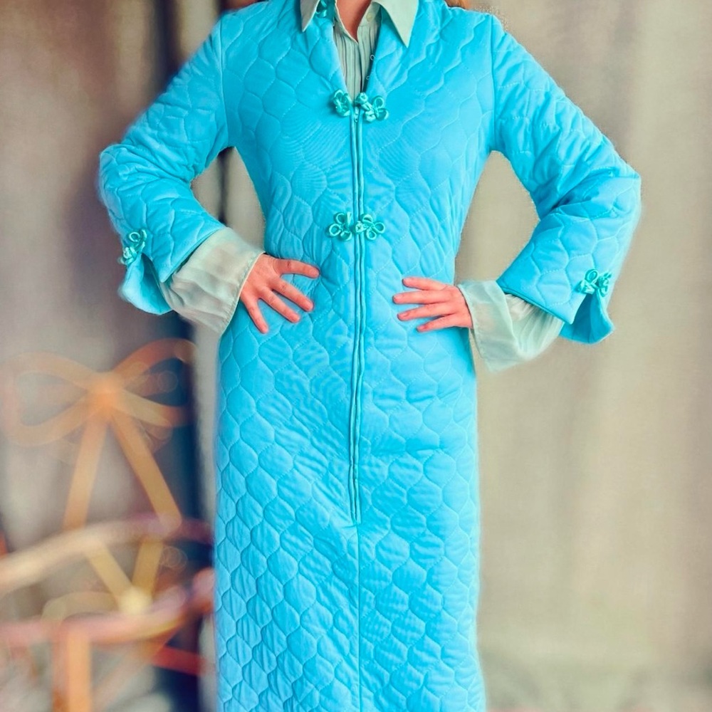 Vibrant Blue Quilted Long Coat